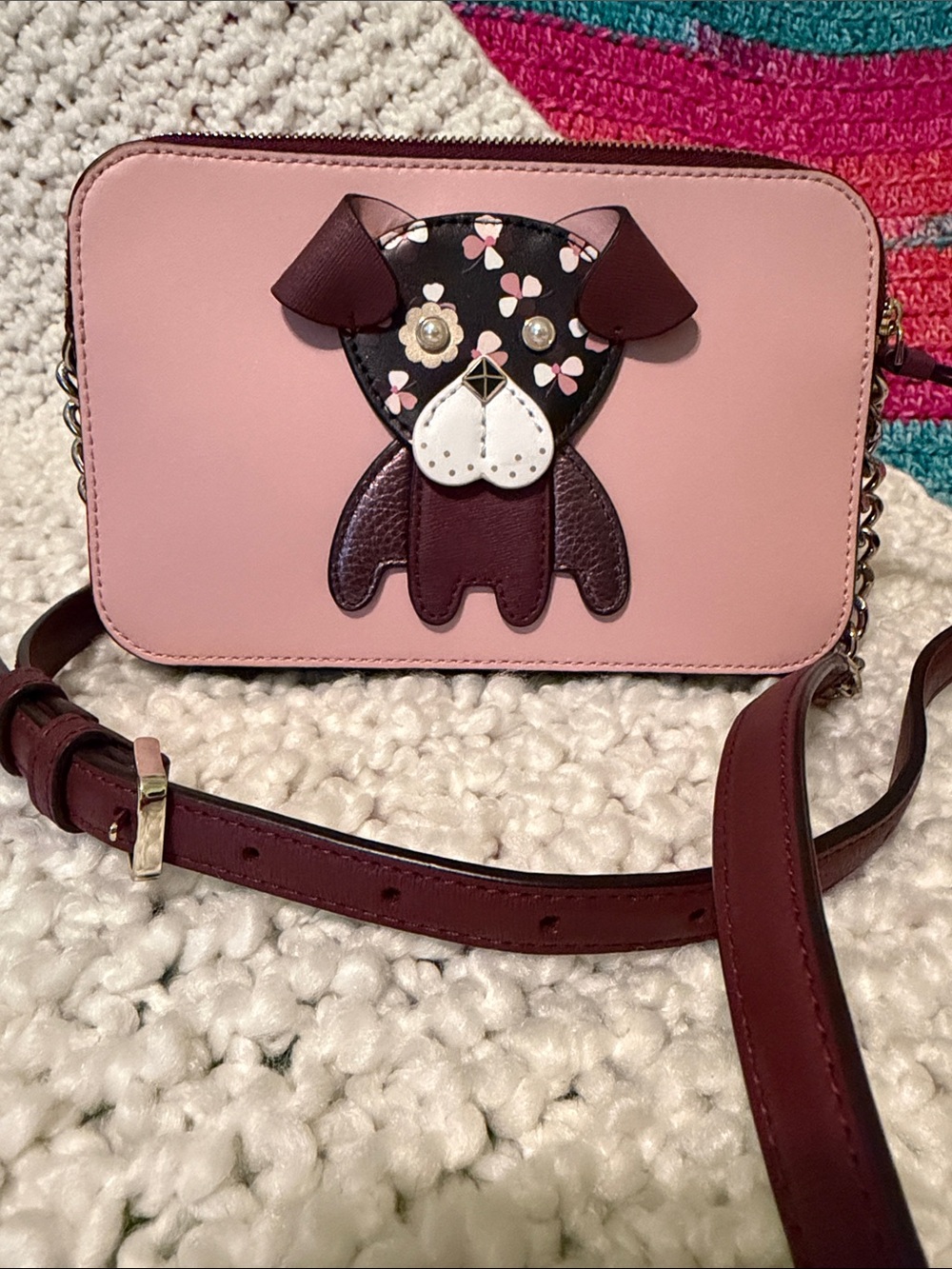 Kate Spade Crossbody Bag with Floral Pup Cherrywood 🍒